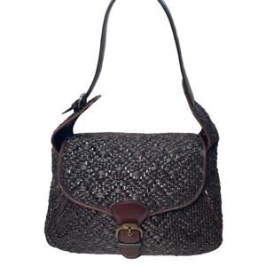 Marni Brown Raffia & Glossy Leather Woven Large Shoulder Bag